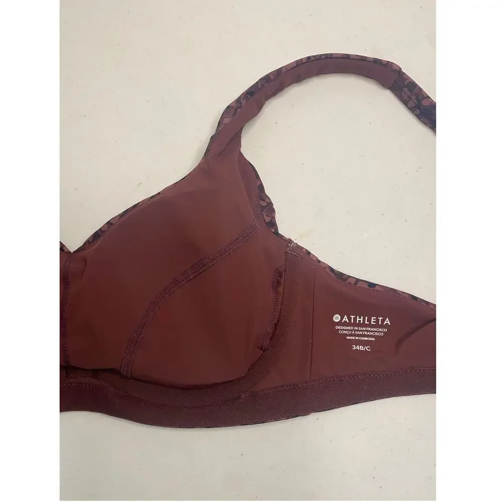 ATHLETA Bondi Bra Cup Bikini Wired Top In Camo Flora Decadent Chocolate 34B 34C‎